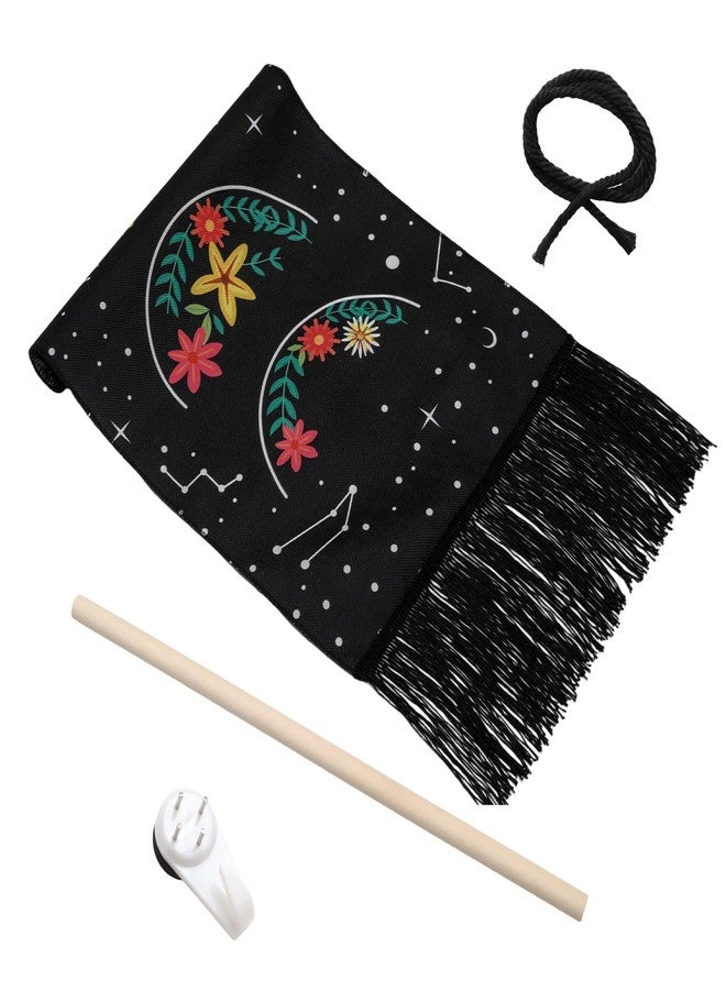 Wuyituart Black Floral Moon Vertical Tapestry Wall Hanging Long Boho Flower Fabric Wall Art Tassel Tapestry for Bedroom Living Room Home Decoration, 58x13 Inch - Image 5